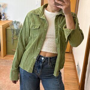 Vintage y2k Arizona Jeans Apple Green Corduroy Button Up Shirt